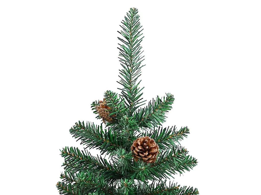 Kerstboom met echt hout en dennenappels smal 150 cm PVC groen