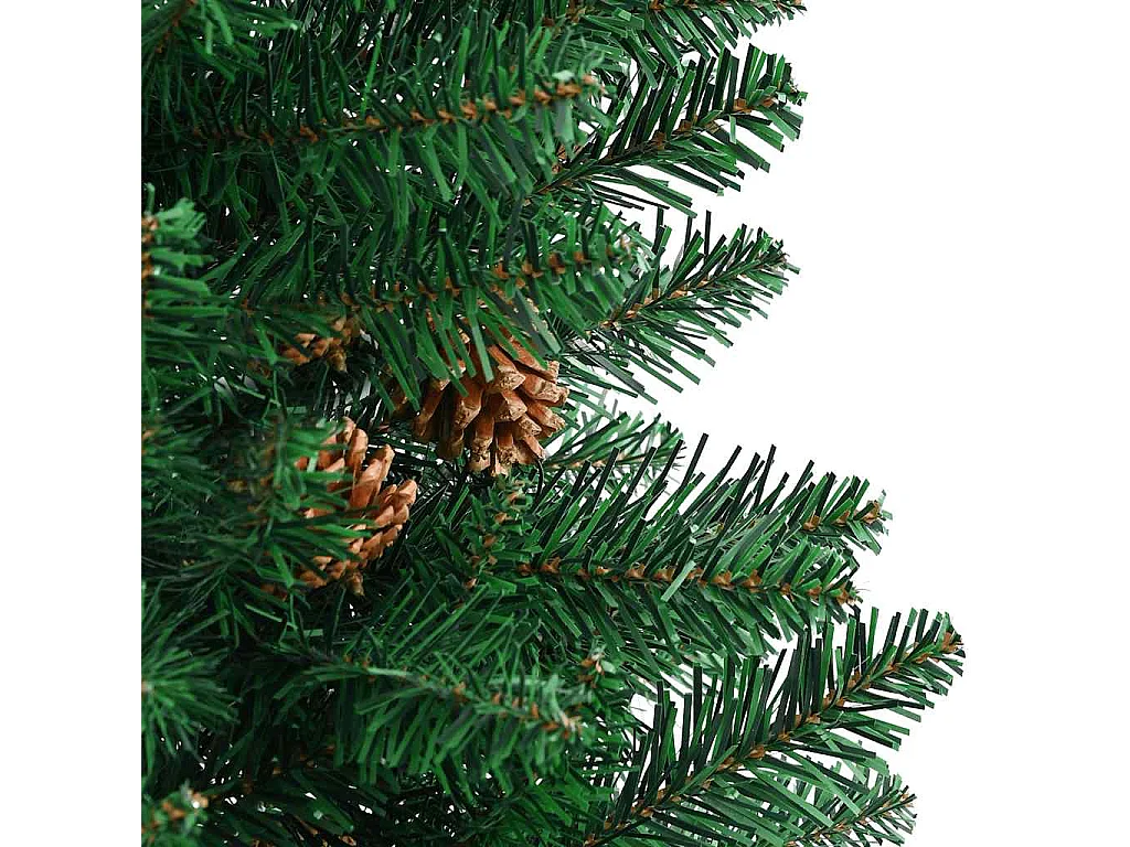 Kerstboom met echt hout en dennenappels smal 150 cm PVC groen