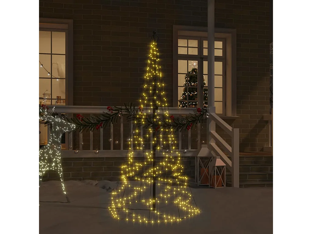 Sapin de Noël sur mât de drapeau 200 LED Blanc chaud 180 cm