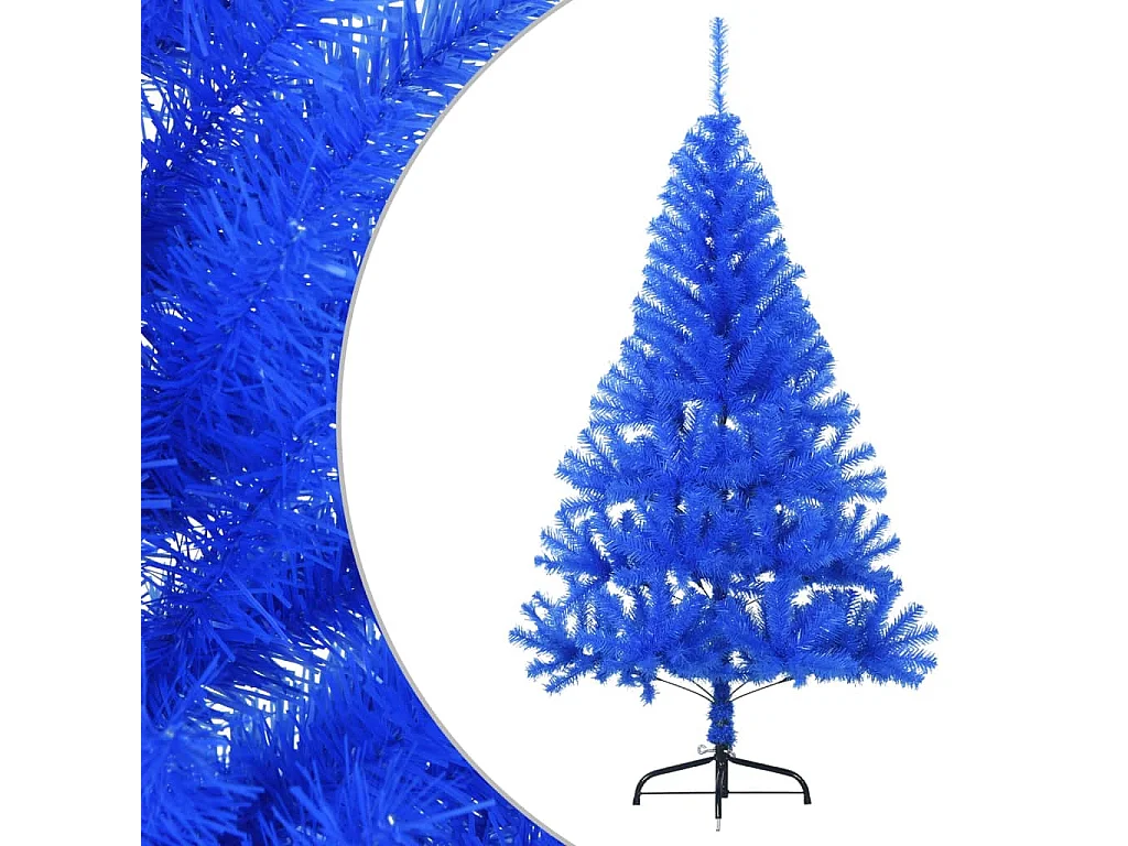 Meia árvore de Natal artificial com suporte 150 cm PVC azul