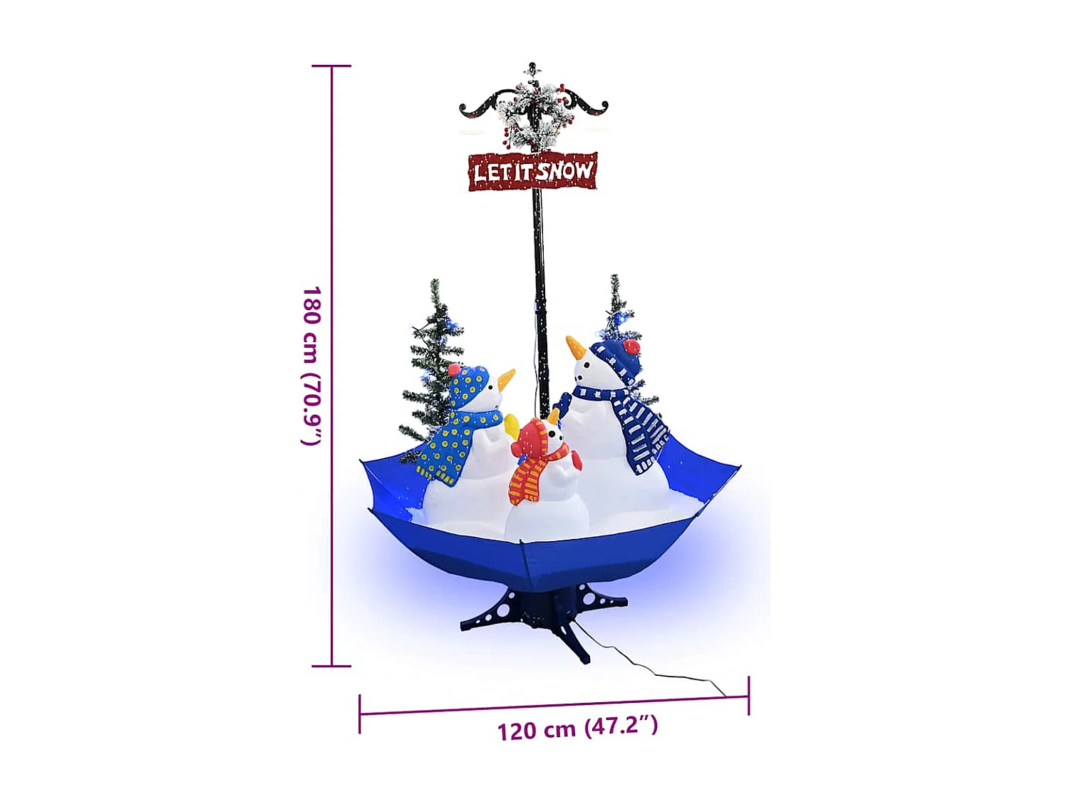 Weihnachtsbaum mit Schnee und Schirm-Fuß Blau 170 cm PVC