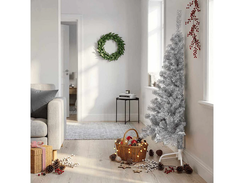 Albero di Natale Artificiale a Metà con Supporto Rosa 150cm PVC