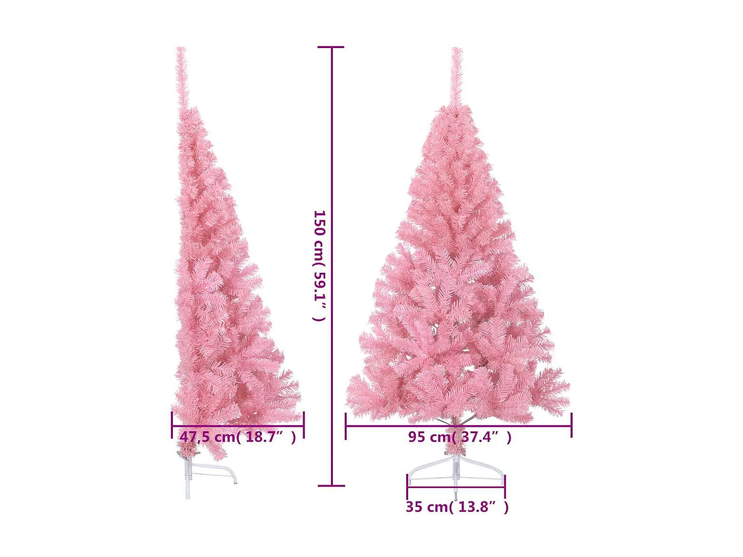 Albero di Natale Artificiale a Metà con Supporto Rosa 150cm PVC