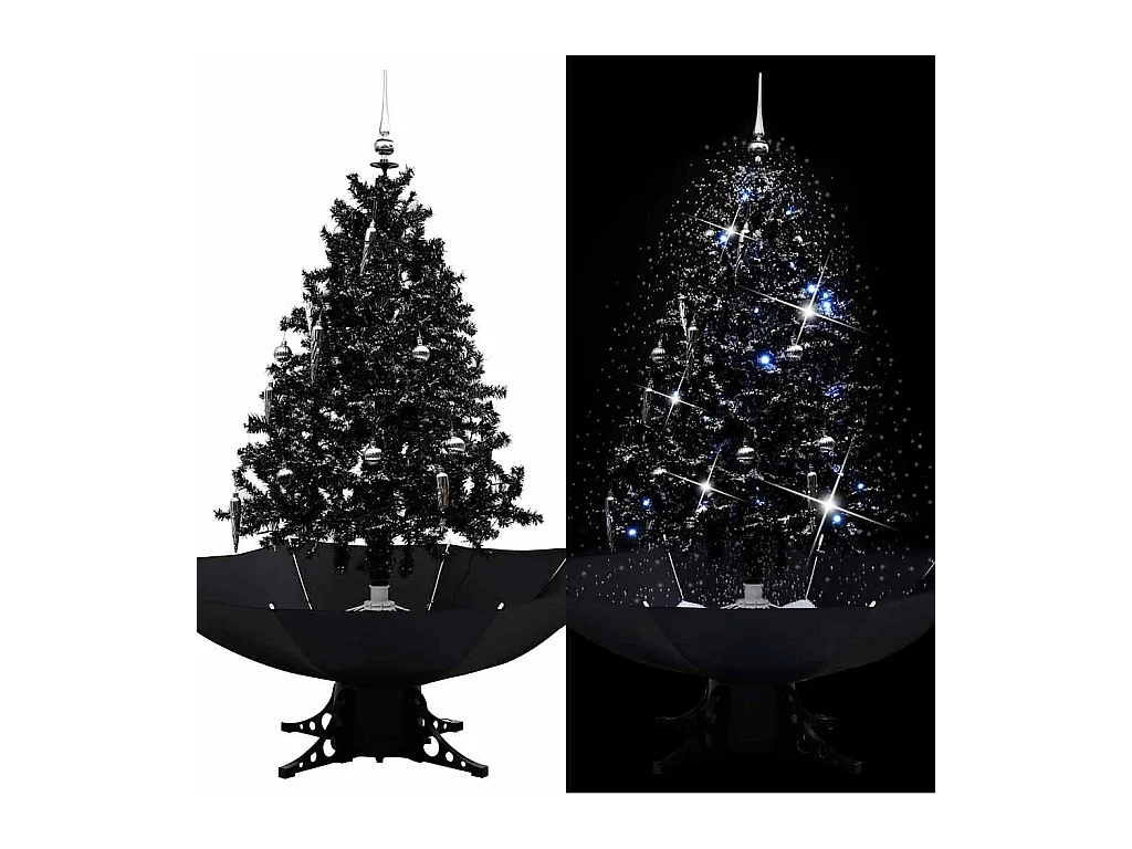 Kerstboom sneeuwend met paraplubasis 140 cm PVC zwart