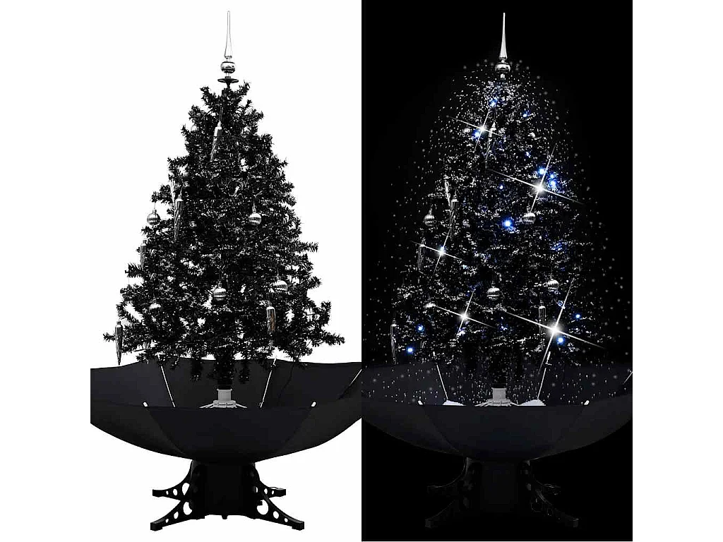 Kerstboom sneeuwend met paraplubasis 140 cm PVC zwart