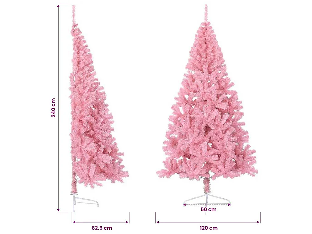 Kunstkerstboom met standaard half 240 cm PVC roze