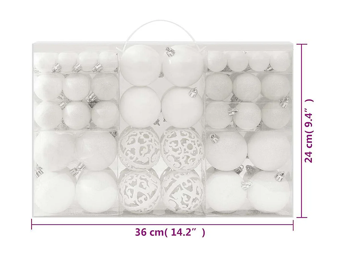 Juego de bolas de Navidad 100 piezas blanco