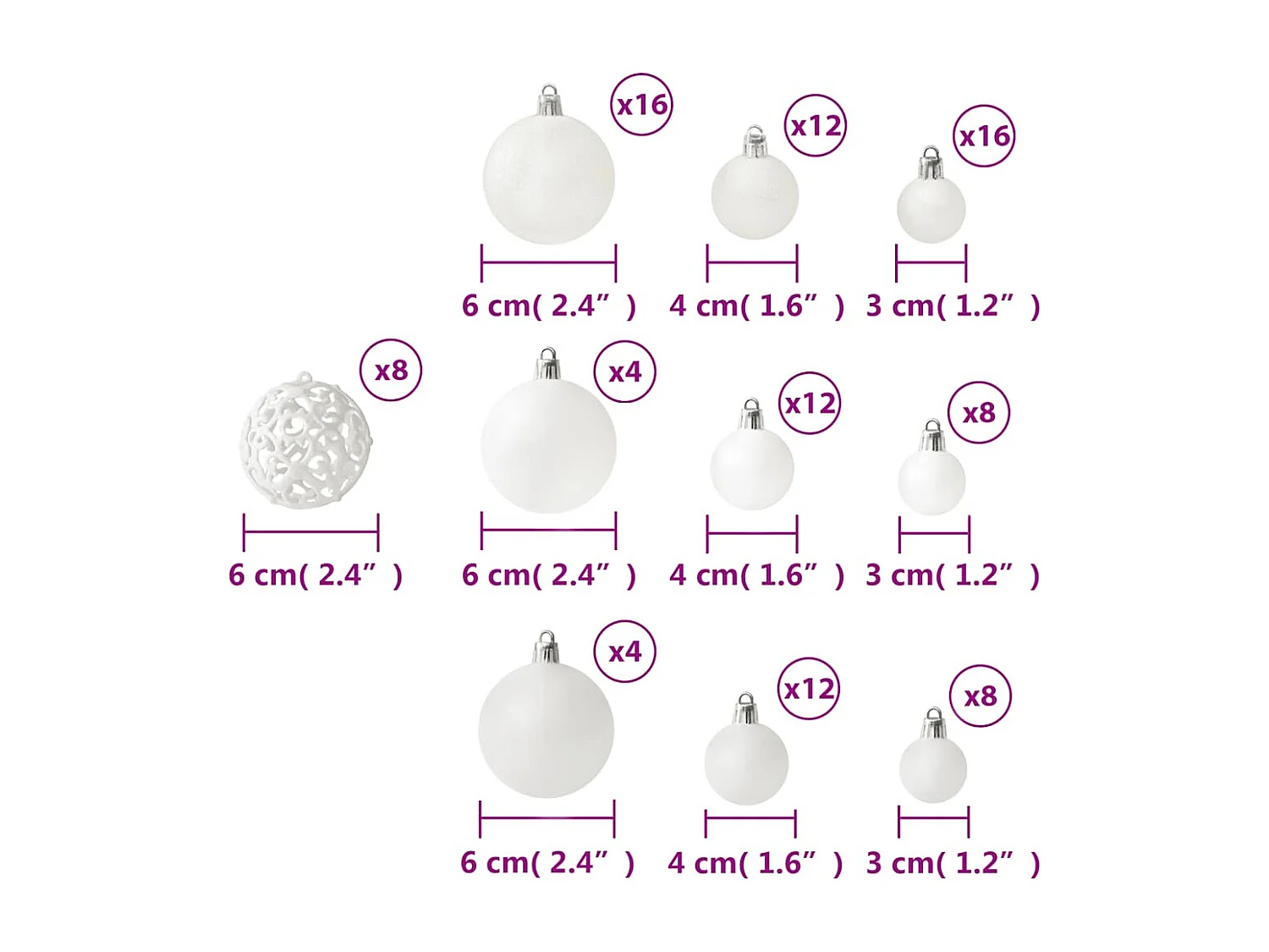 Juego de bolas de Navidad 100 piezas blanco