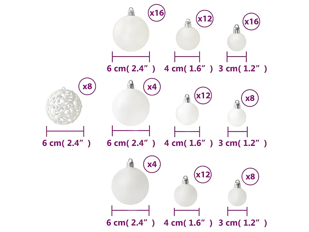 Ensemble de boules de Noël 100 pcs Blanc