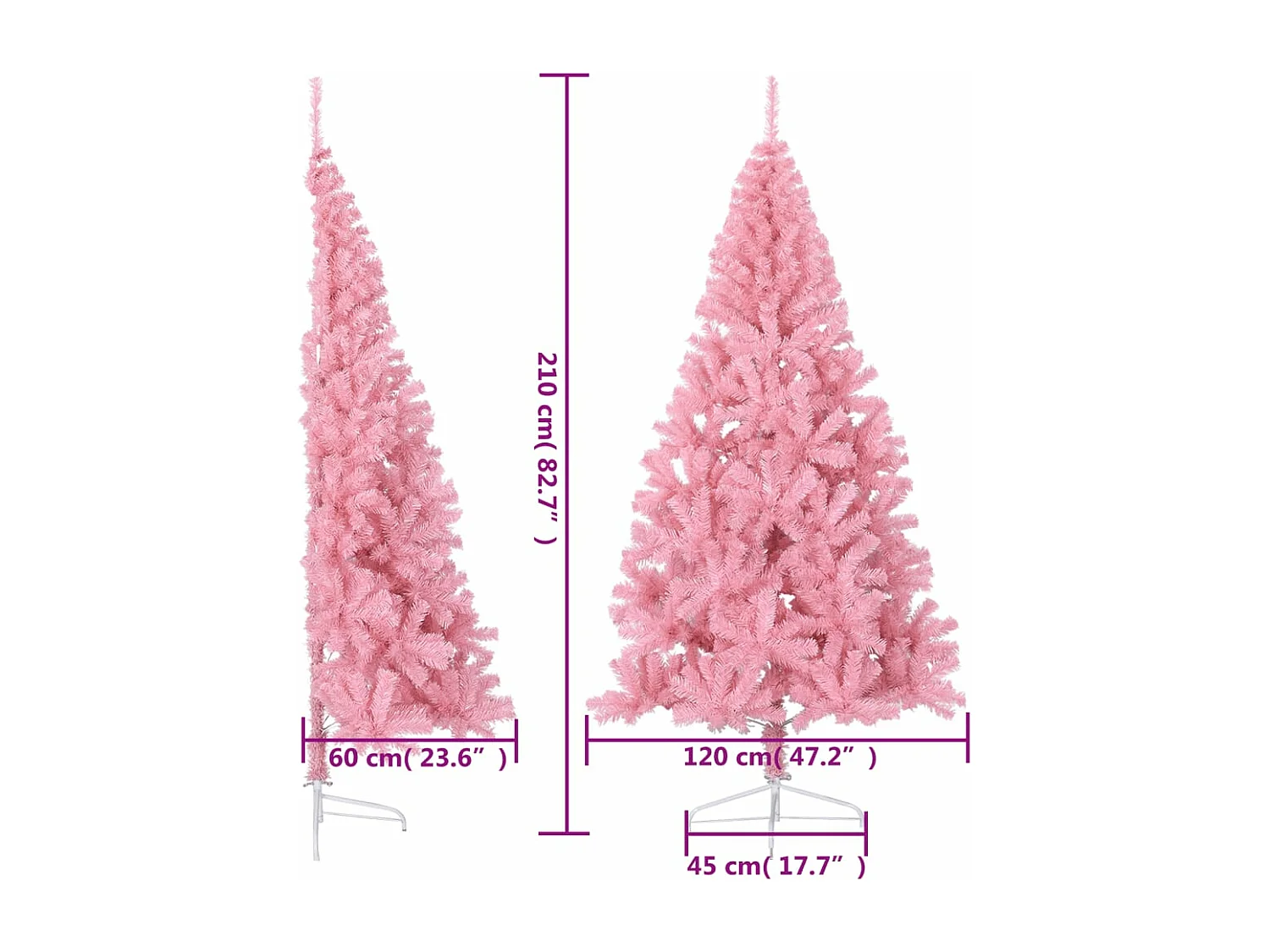 Kunstkerstboom met standaard half 210 cm PVC roze