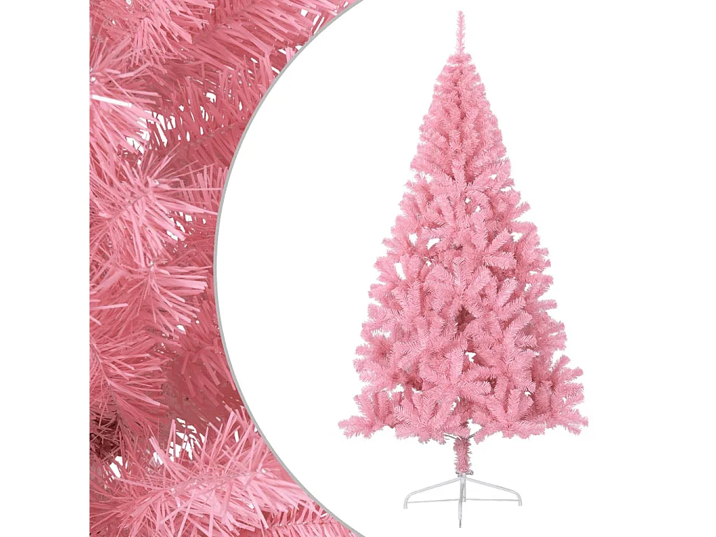 Medio árbol de Navidad artificial con soporte PVC rosa 210 cm