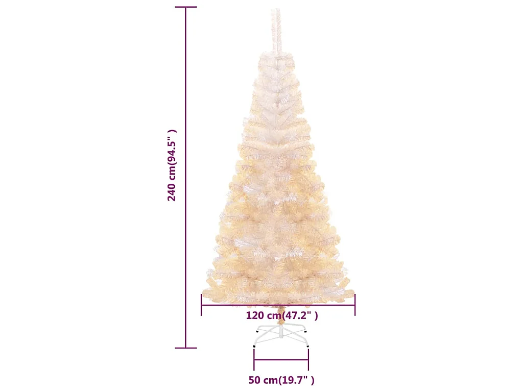 Árbol Navidad artificial puntas iridiscentes PVC blanco 240 cm
