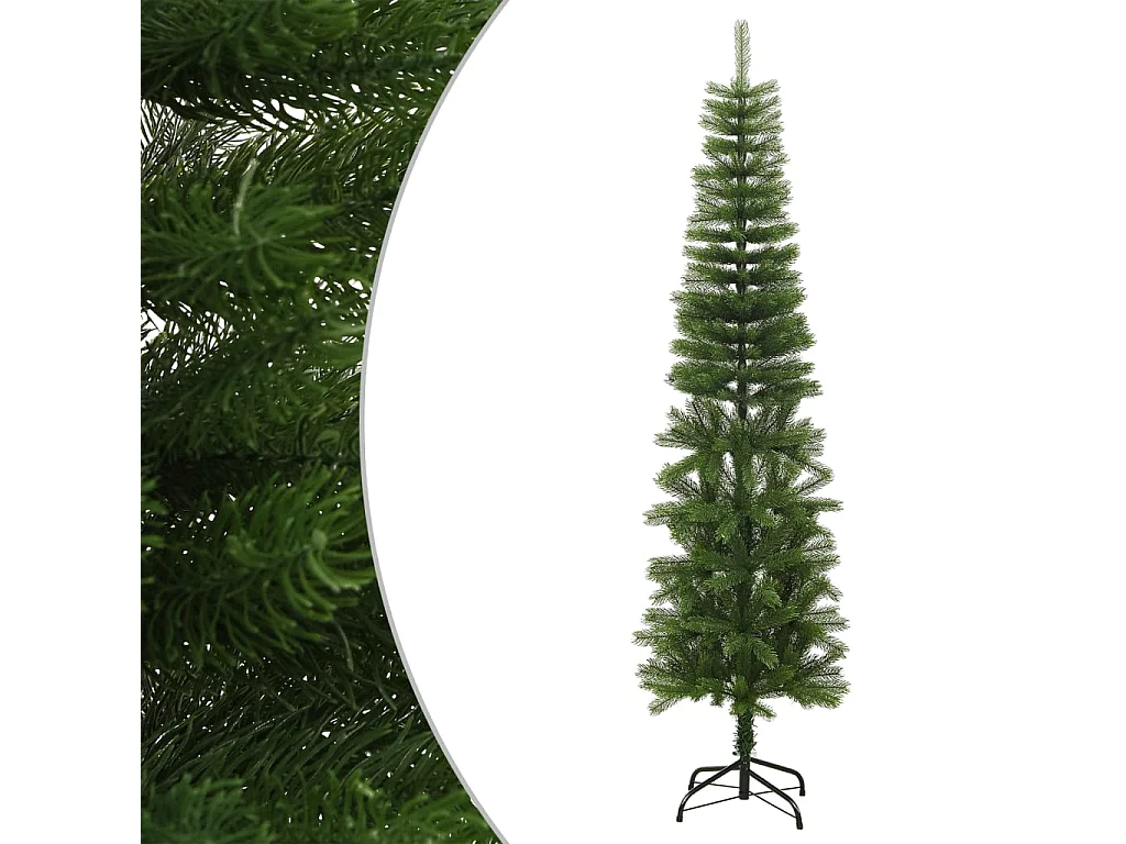 Árvore de Natal artificial fina com suporte PE 210 cm