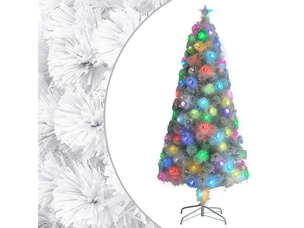 Árbol de Navidad artificial con luces fibra óptica blanco 150cm