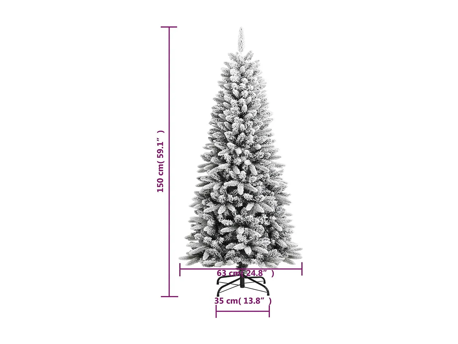 Sapin de Noël artificiel avec neige floquée 150 cm PVC et PE