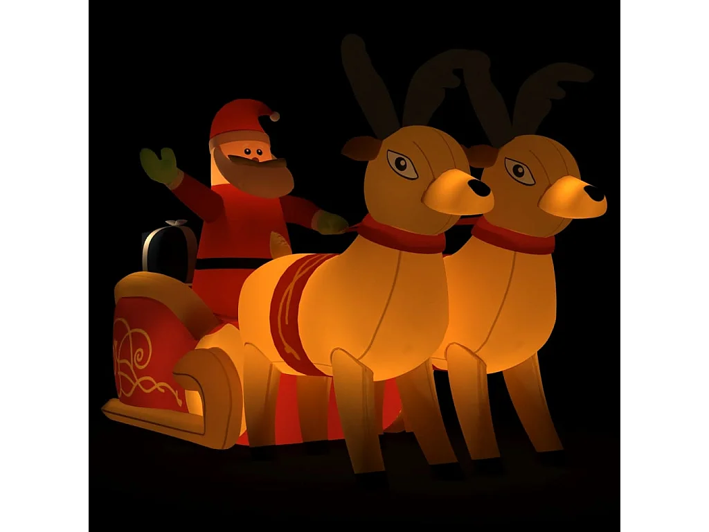 Aufblasbarer Weihnachtsmann mit Rentieren LED 130 cm