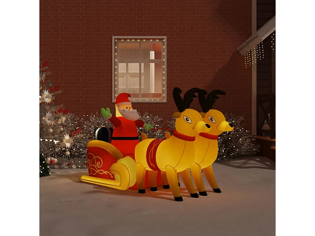Pai Natal e renas insufláveis com luzes LED 130 cm