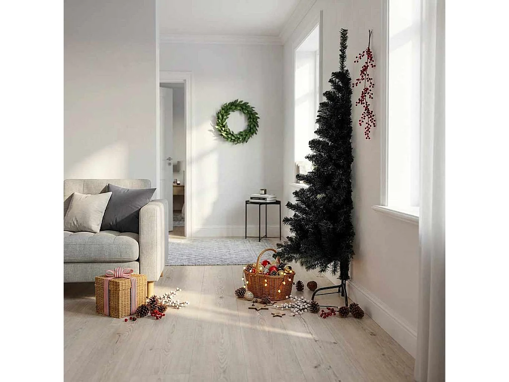 Demi sapin de Noël artificiel avec support Noir 180 cm PVC