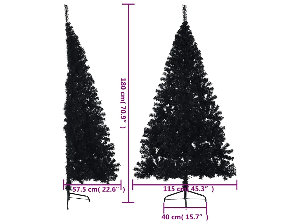 Demi sapin de Noël artificiel avec support Noir 180 cm PVC
