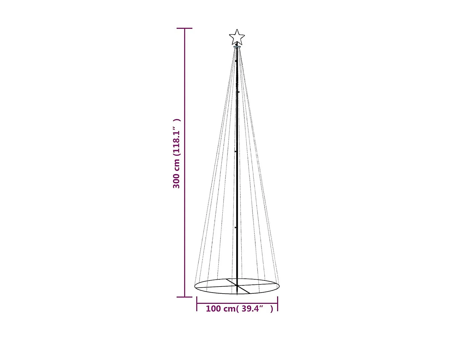 Kegelkerstboom 310 LED's 100x300 cm warmwit