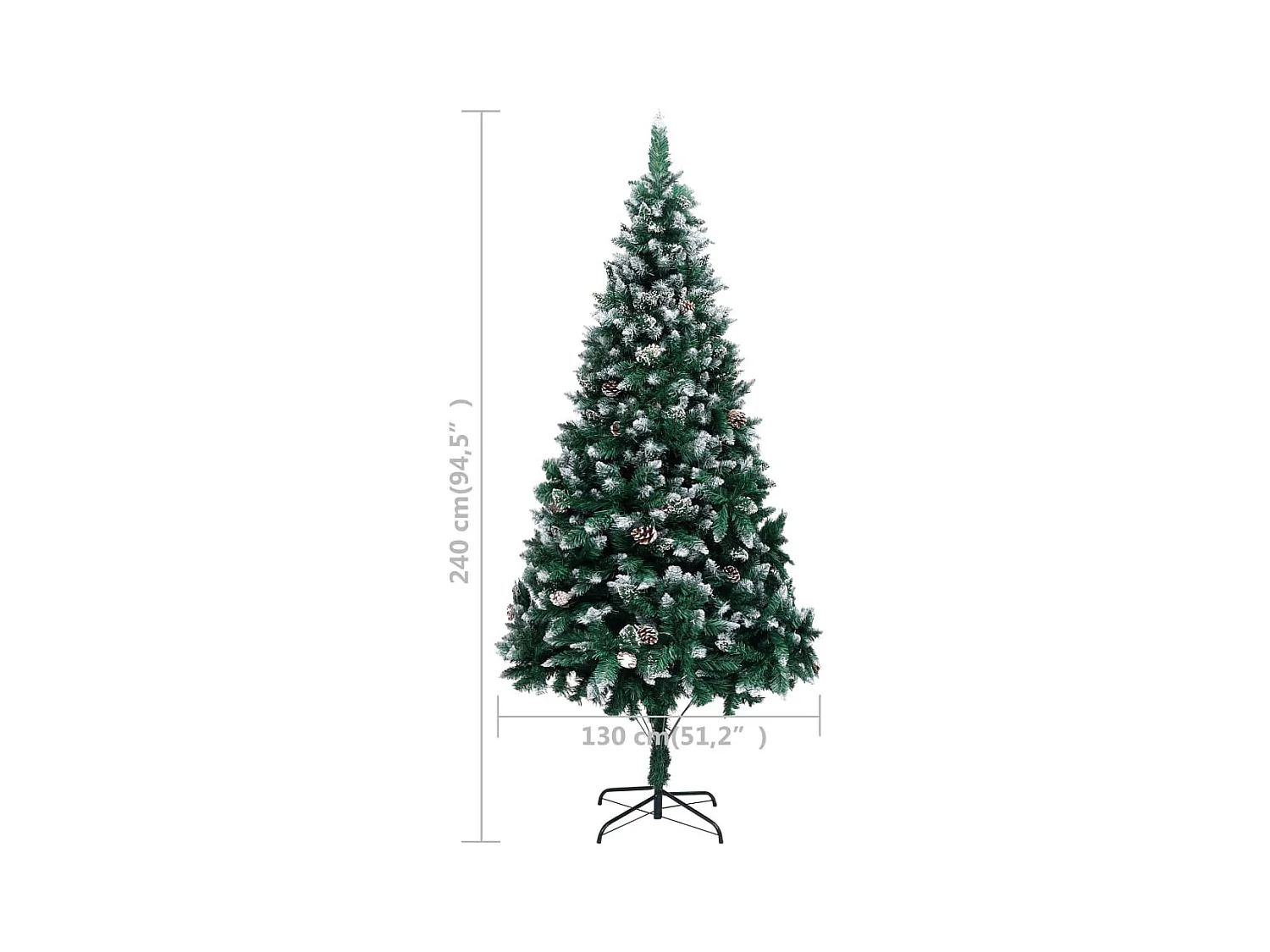 Árbol de Navidad artificial con piñas y nieve blanca 240 cm