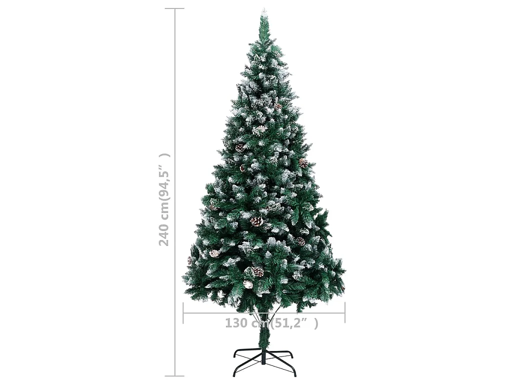 Árvore de Natal artificial com pinhas e neve branca 240 cm