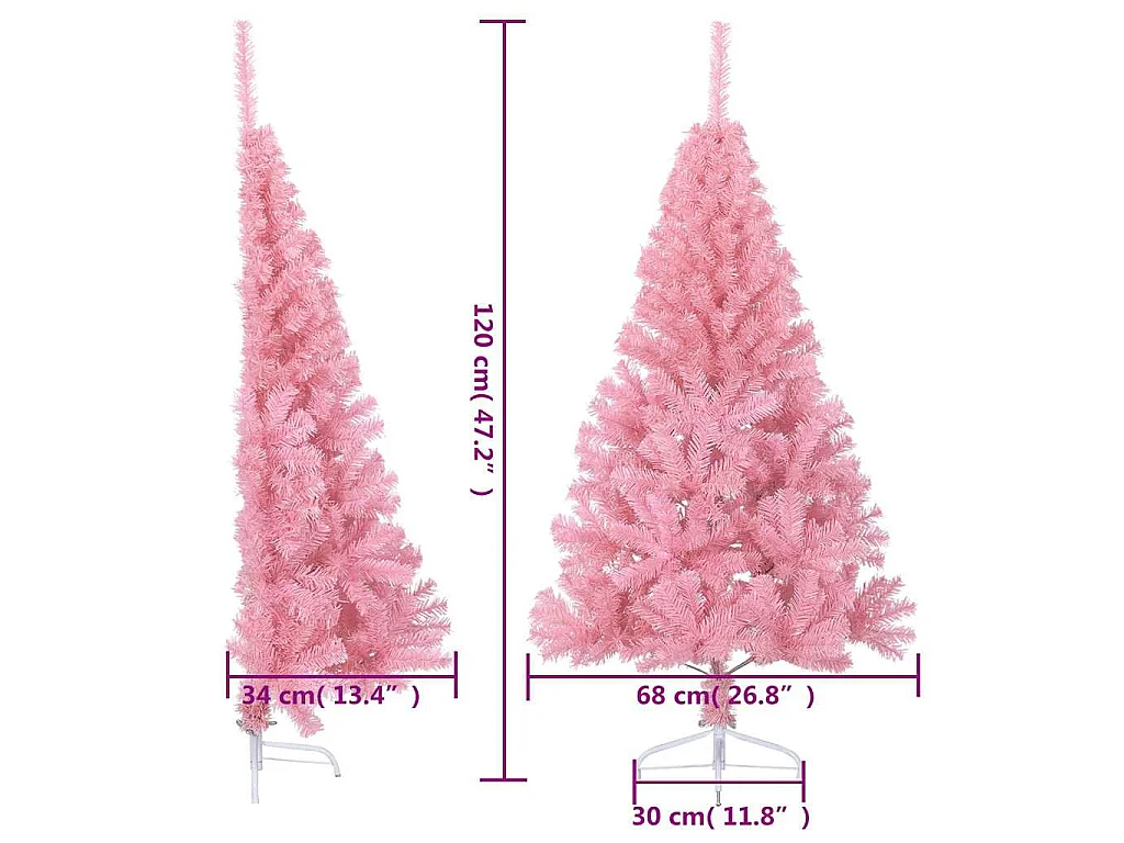 Albero di Natale Artificiale a Metà con Supporto Rosa 120cm PVC