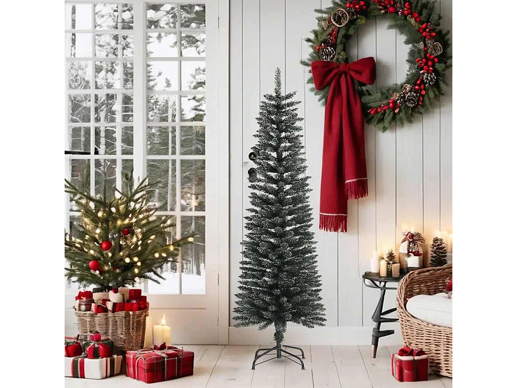Árbol Navidad artificial estrecho con soporte PVC verde 150 cm