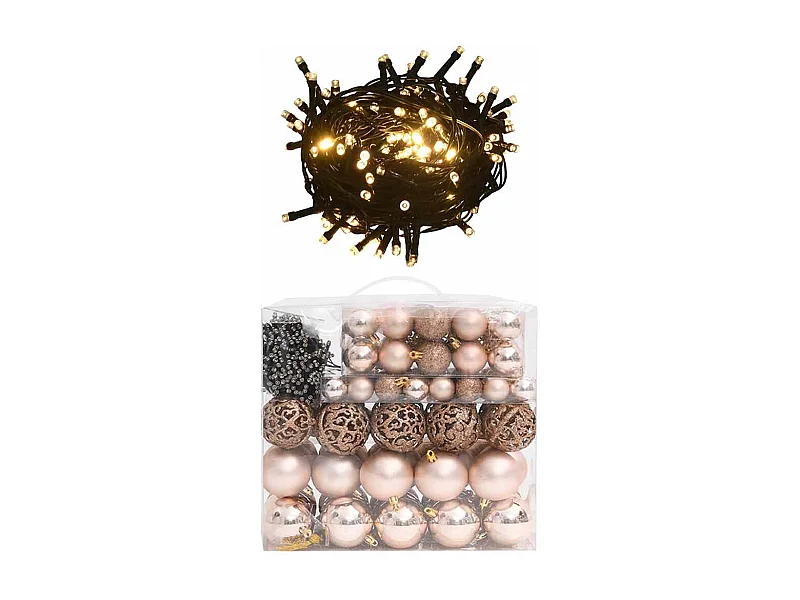 Set de boules de Noël avec pic et 300 LED 120pcs Doré rose