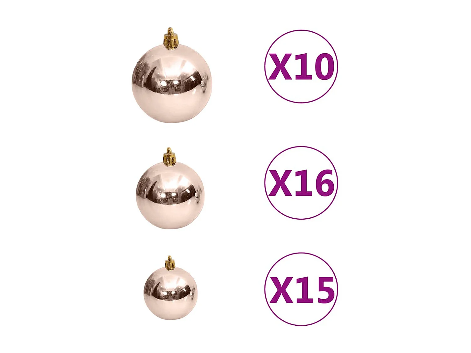 Set de boules de Noël avec pic et 300 LED 120pcs Doré rose