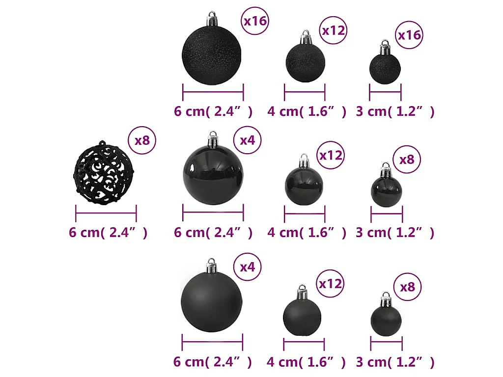 Ensemble de boules de Noël 100 pcs Noir