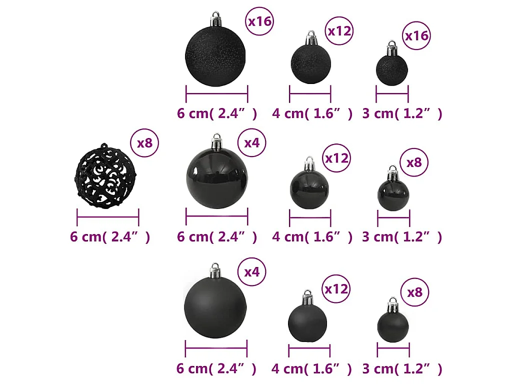 Ensemble de boules de Noël 100 pcs Noir