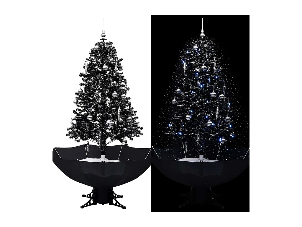 Kerstboom sneeuwend met paraplubasis 170 cm PVC zwart