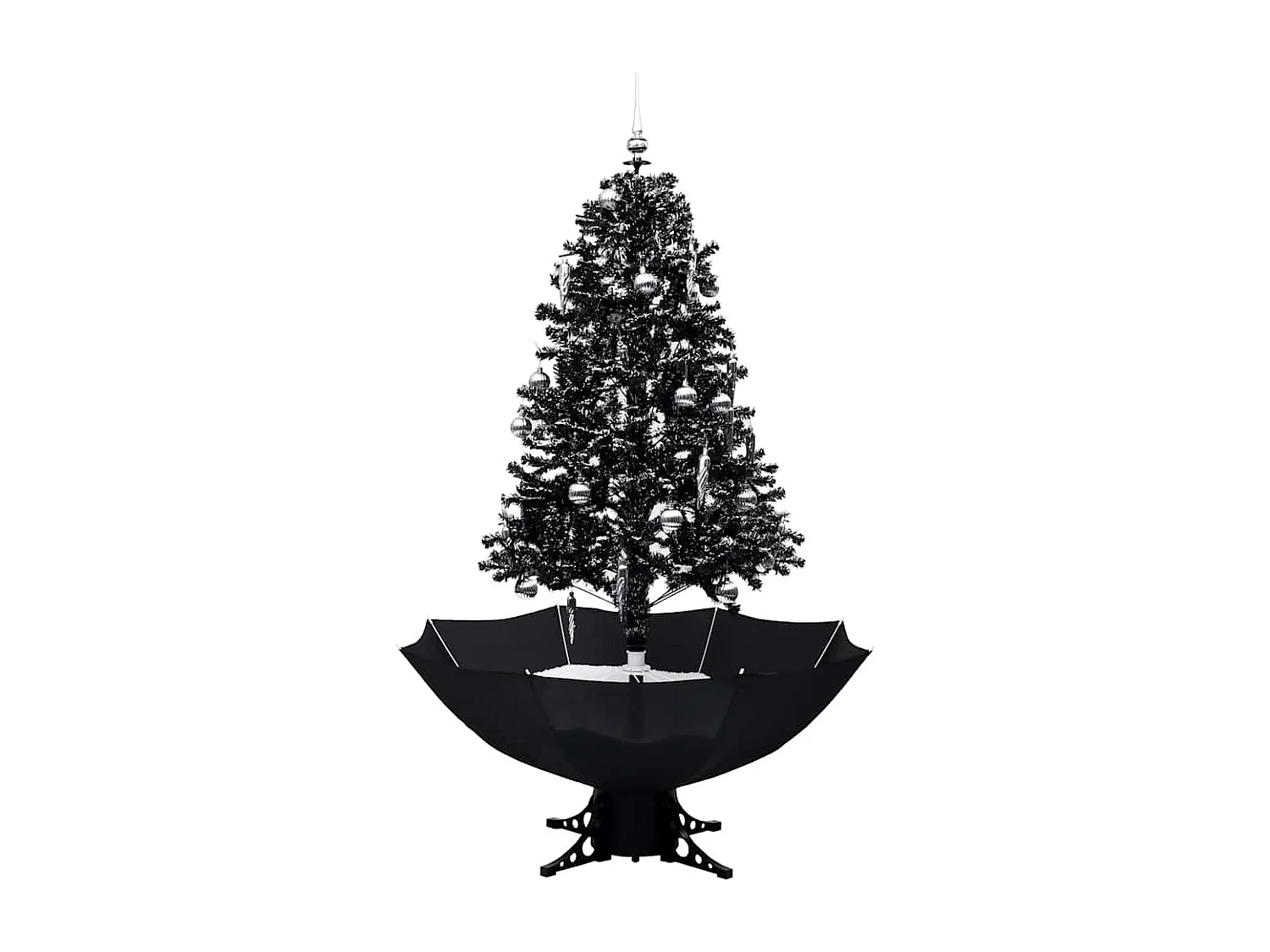 Kerstboom sneeuwend met paraplubasis 170 cm PVC zwart