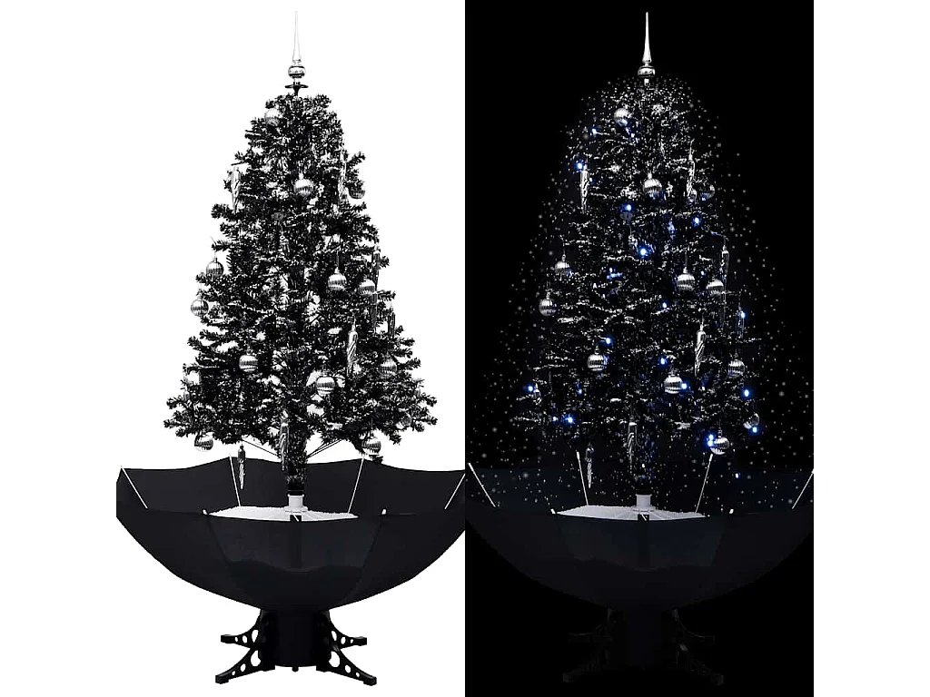 Kerstboom sneeuwend met paraplubasis 170 cm PVC zwart