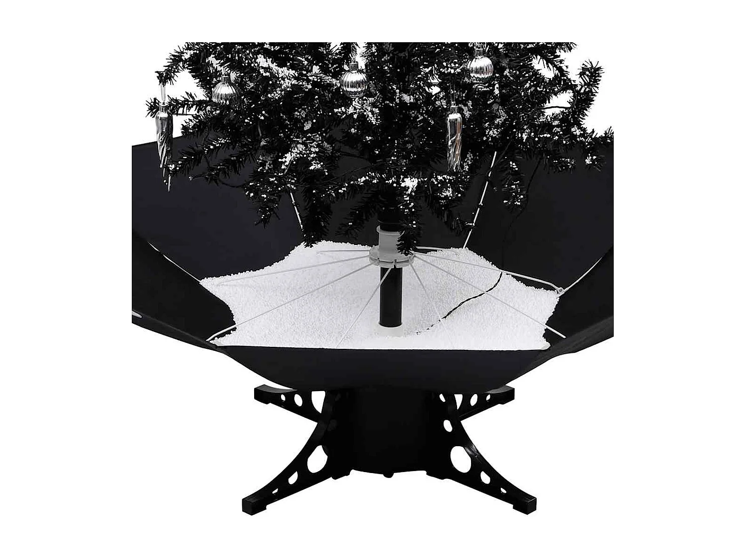 Kerstboom sneeuwend met paraplubasis 170 cm PVC zwart