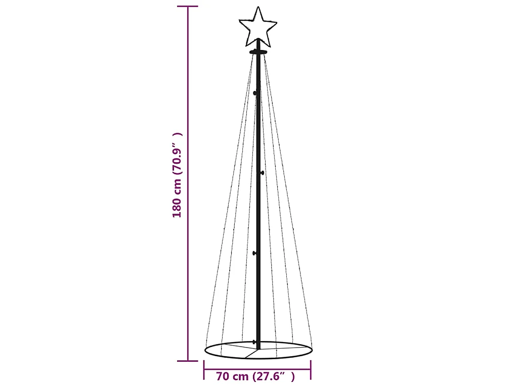 Arbre de Noël cône 108 LED Bleues 70x180 cm