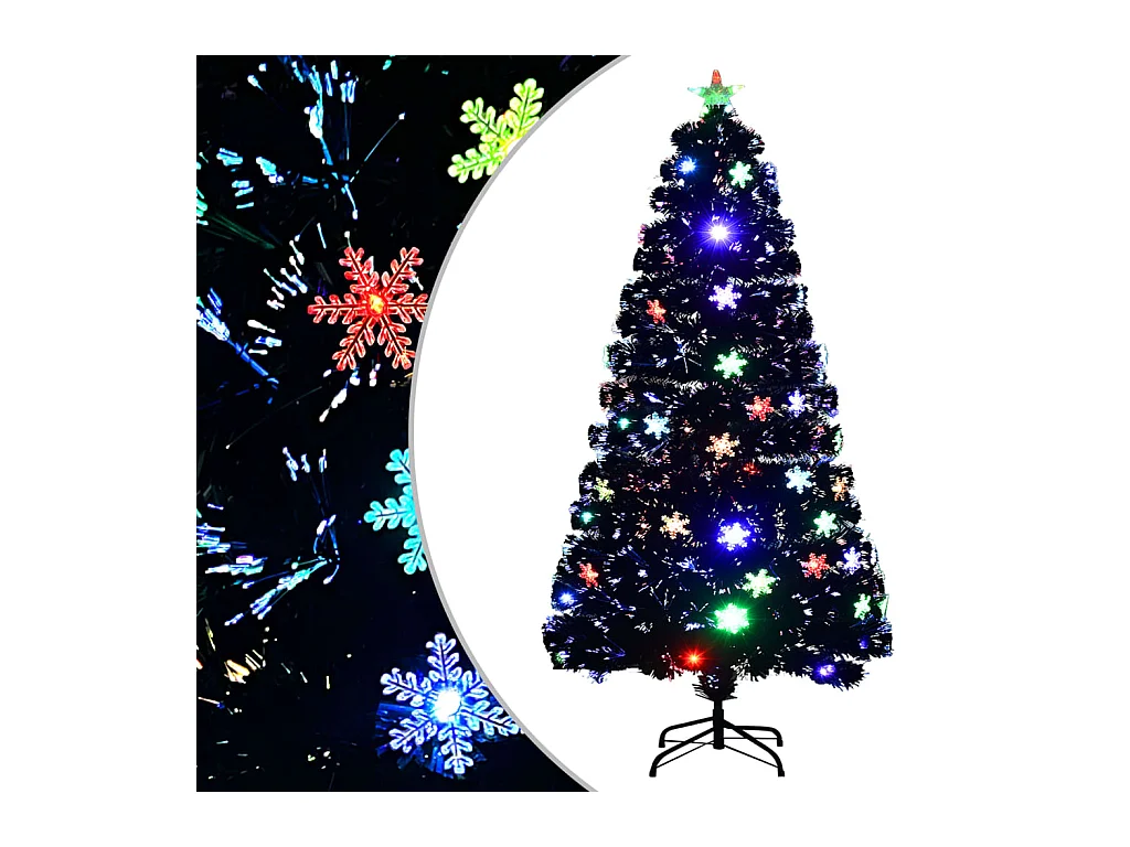 Sapin de Noël et flocons de neige LED Noir 120 cm Fibre optique