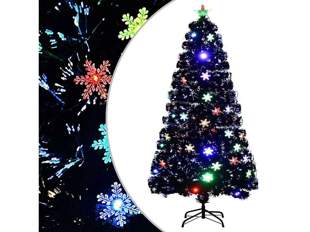 Kerstboom met LED-sneeuwvlokken 120 cm glasvezel zwart