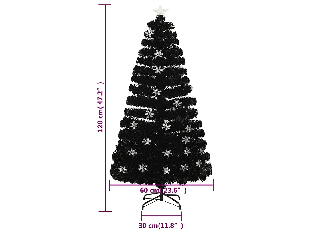 Kerstboom met LED-sneeuwvlokken 120 cm glasvezel zwart