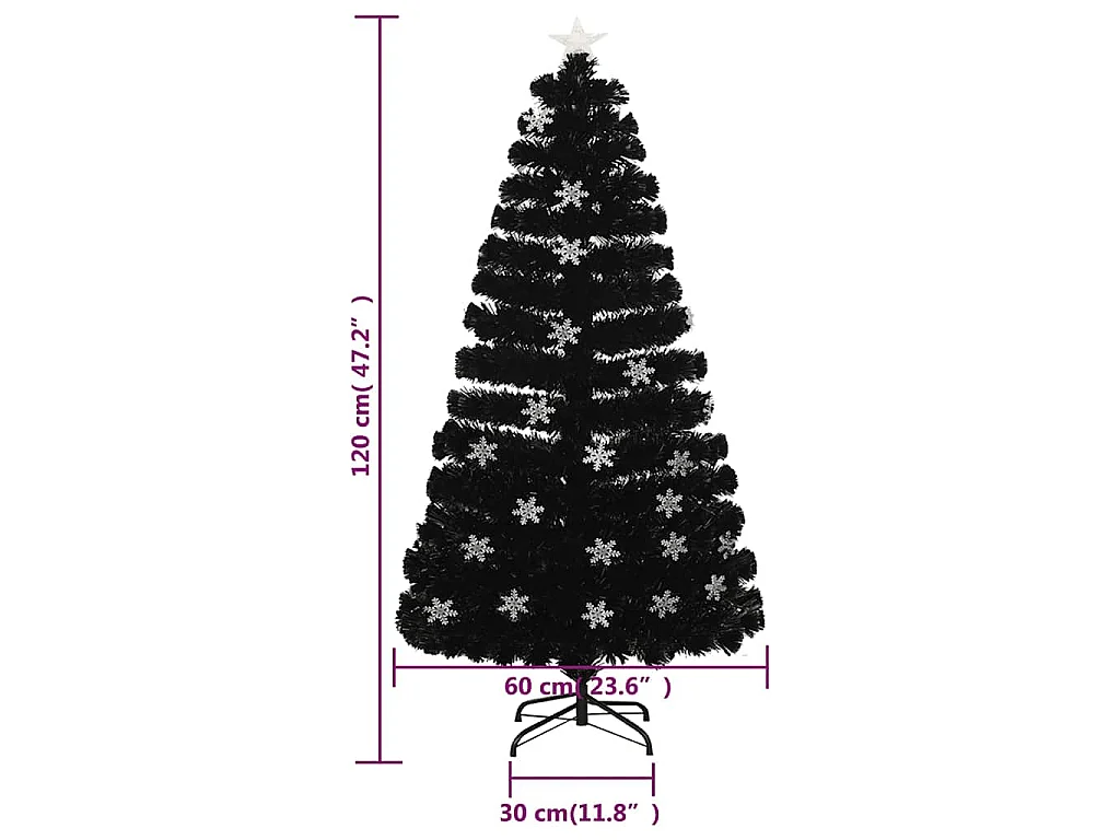 Kerstboom met LED-sneeuwvlokken 120 cm glasvezel zwart