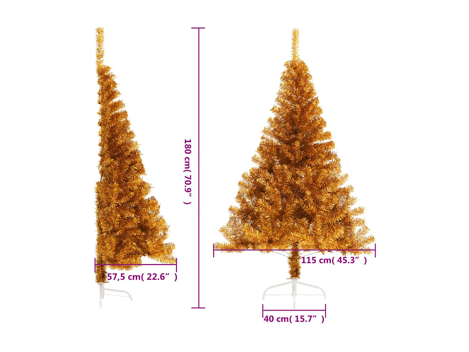 Albero di Natale Artificiale a Metà con Supporto Oro 180 cm PET