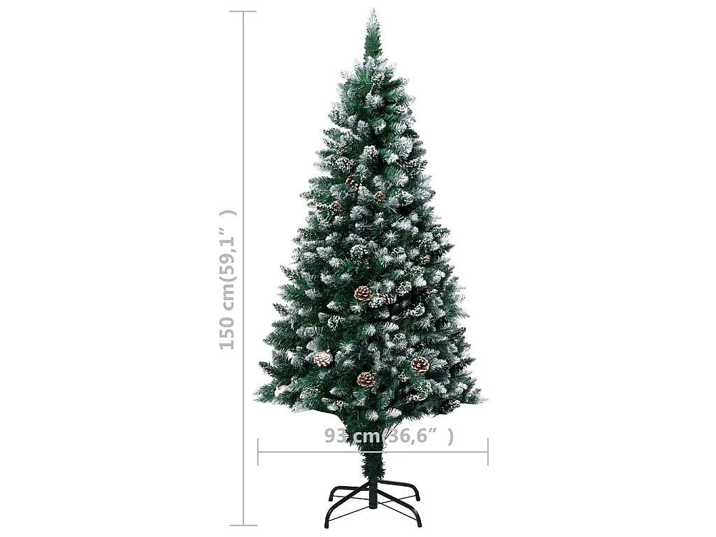 Árbol de Navidad artificial con piñas y nieve blanca 150 cm