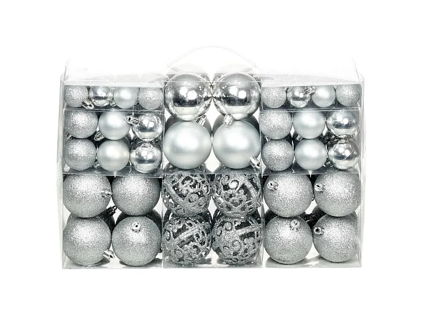 Ensemble de boules de Noël 100 pcs 3/4/6 cm Argenté