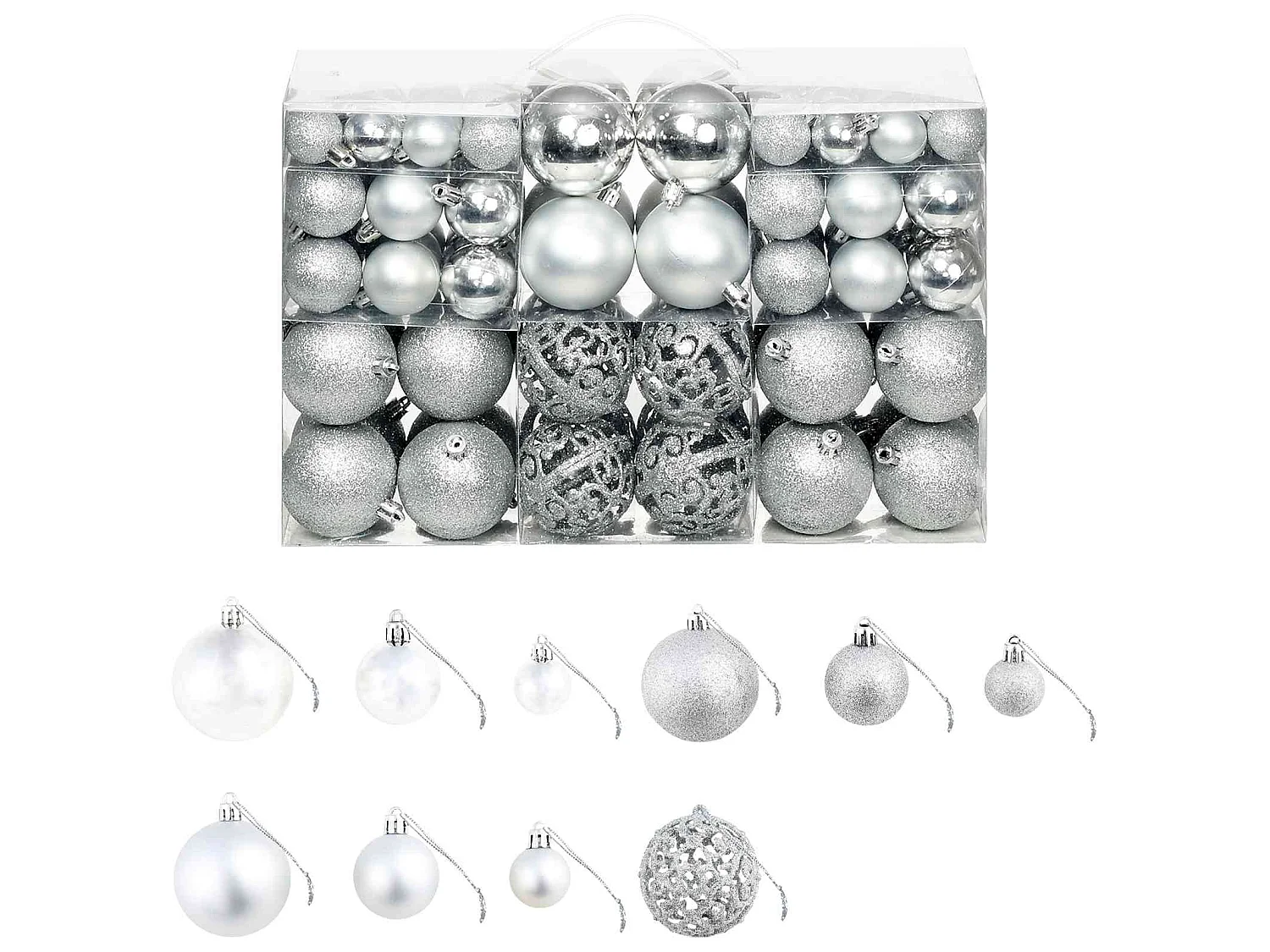 100-delige Kerstballenset 3/4/6 cm zilverkleurig