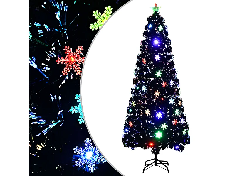 Kerstboom met LED-sneeuwvlokken 210 cm glasvezel zwart