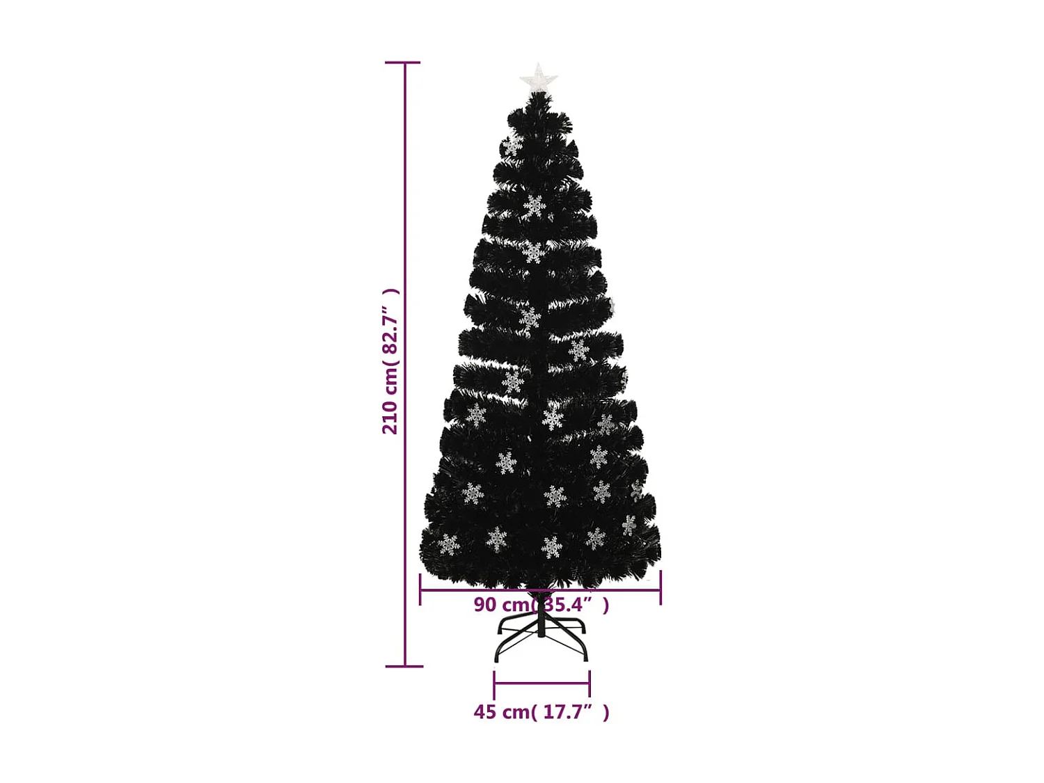 Weihnachtsbaum mit LED-Schneeflocken Schwarz 210 cm Fiberoptik