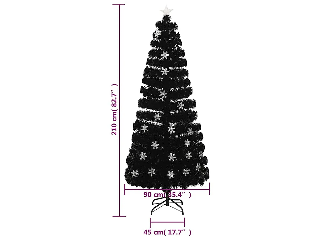 Weihnachtsbaum mit LED-Schneeflocken Schwarz 210 cm Fiberoptik
