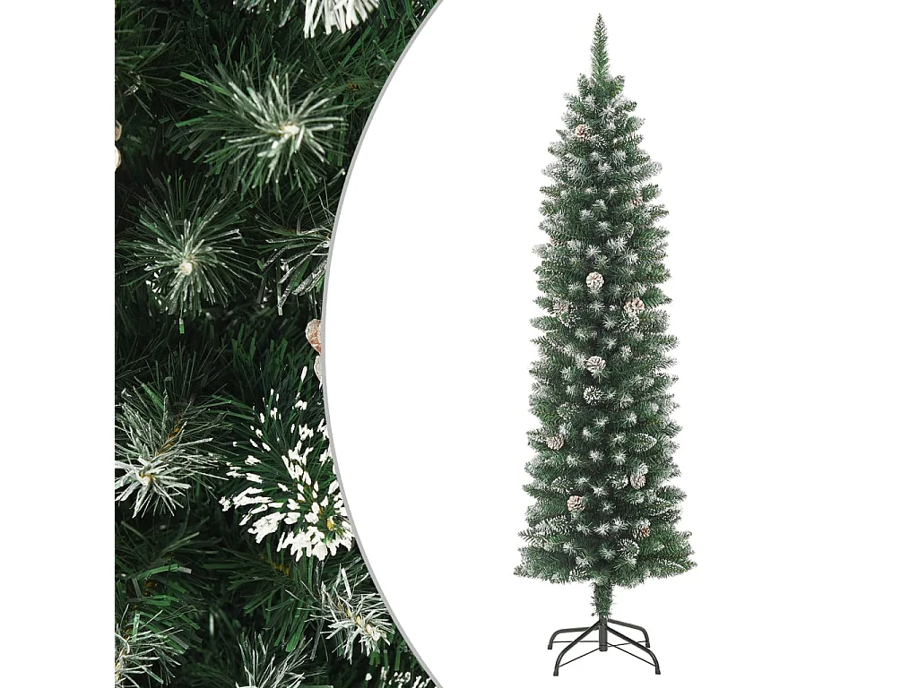 Árvore de Natal artificial fina com suporte PVC 210 cm