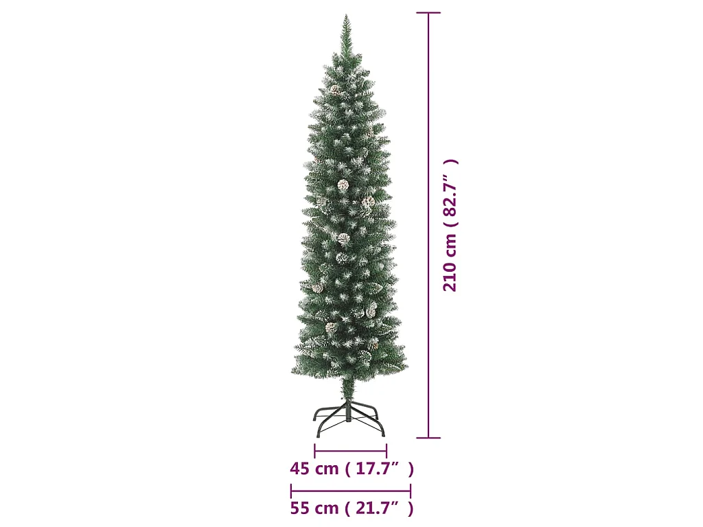 Árvore de Natal artificial fina com suporte PVC 210 cm